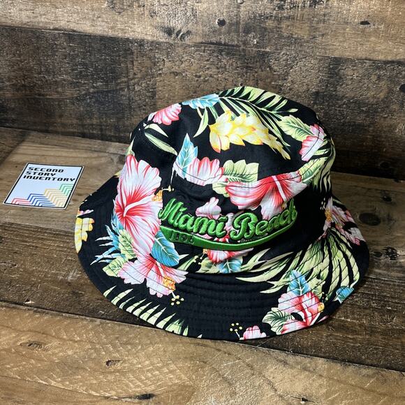 Lucky 7 Miami Beach Unisex Bucket Hat Black Floral - Picture 1 of 4